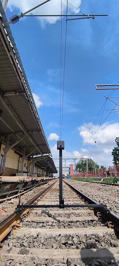LLMG unit installed on track measuring overhead equipment at a station